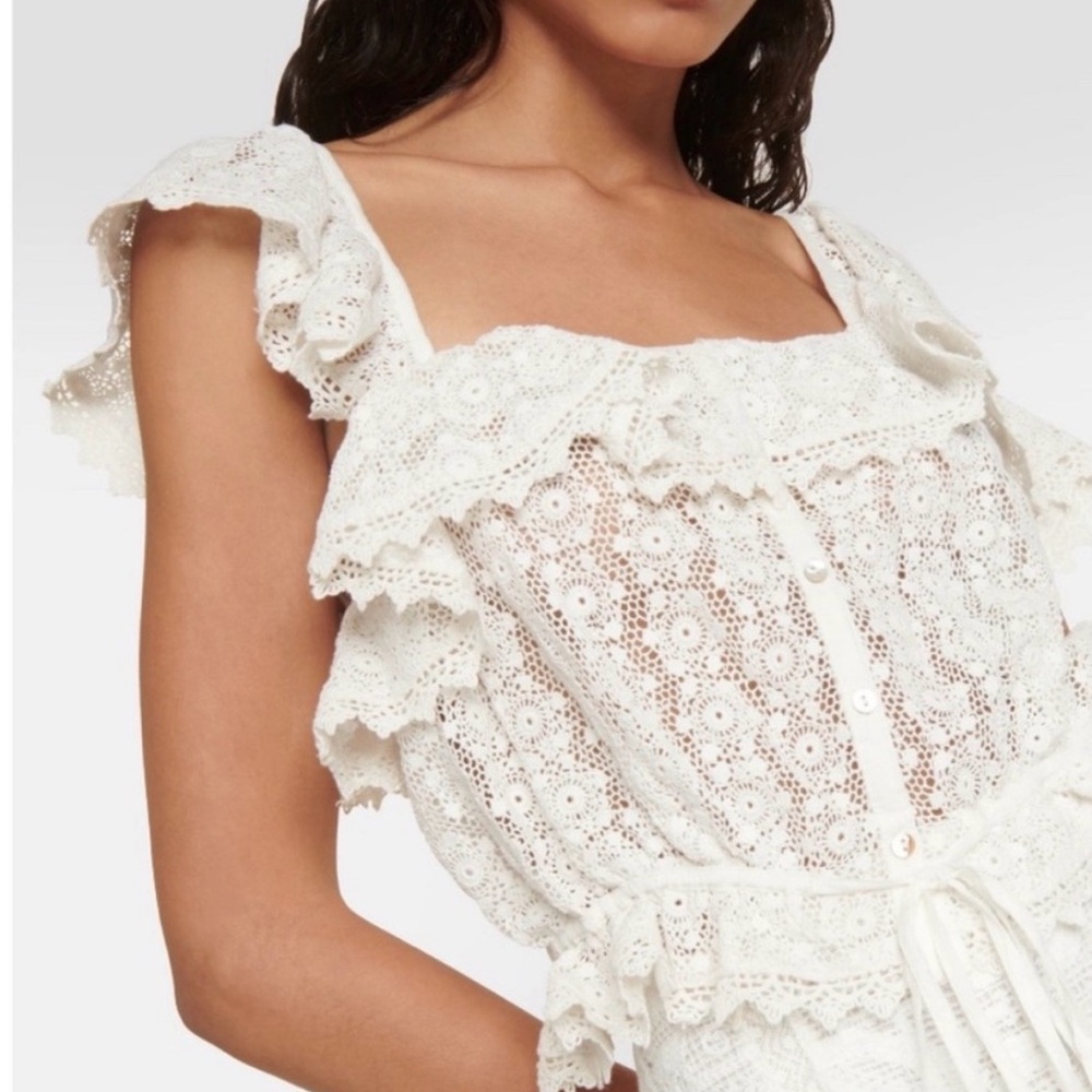 LoveShackFancy Mia top White Lace Ruffle Sz XS NWT